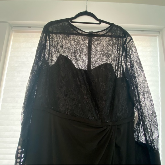 Mac Duggal Sequin Lace Illusion Black Formal Evening Gown Plus Size - Picture 7 of 12